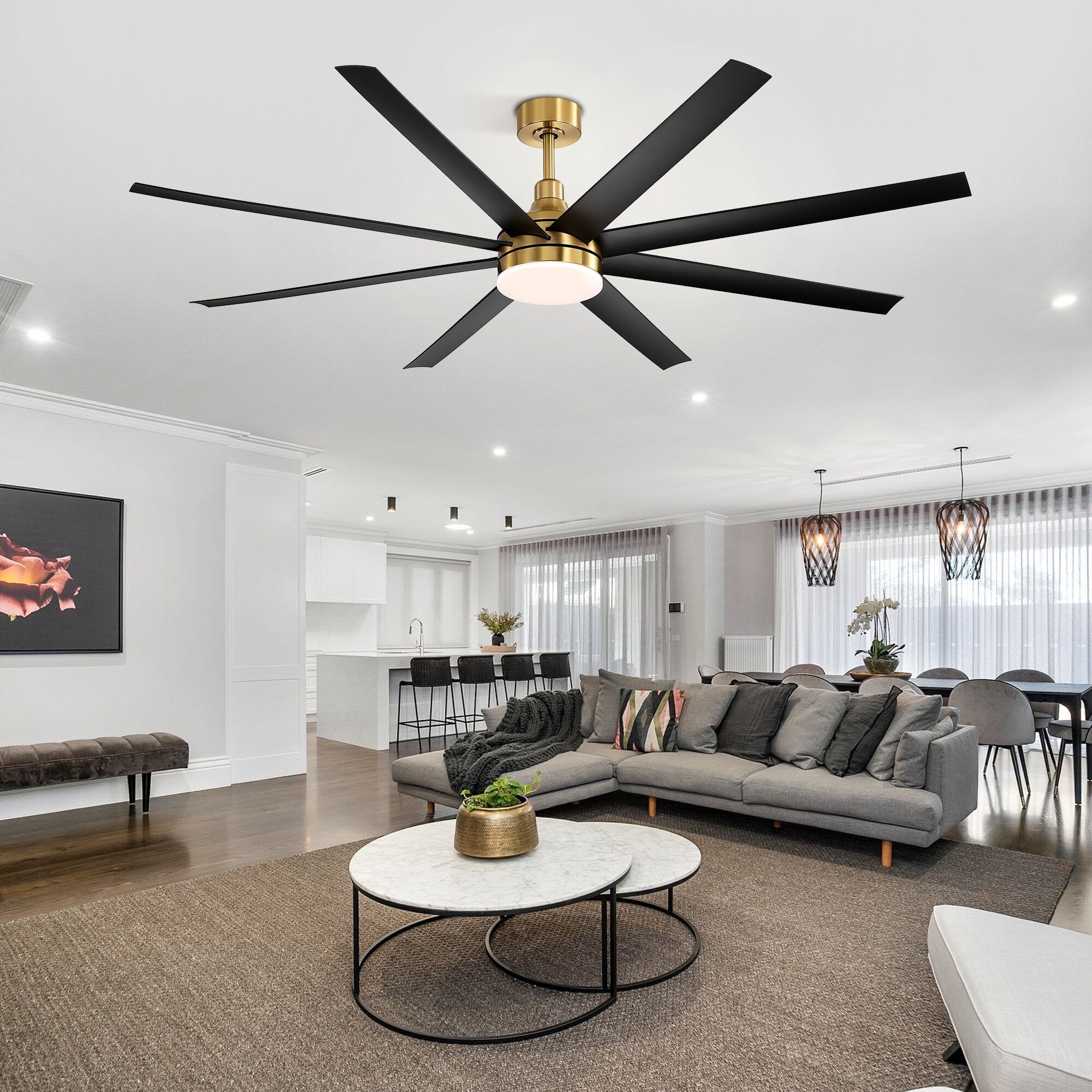 Grand ventilateur de plafond de 72 pouces avec télécommande et éclairage LED - 8 pales