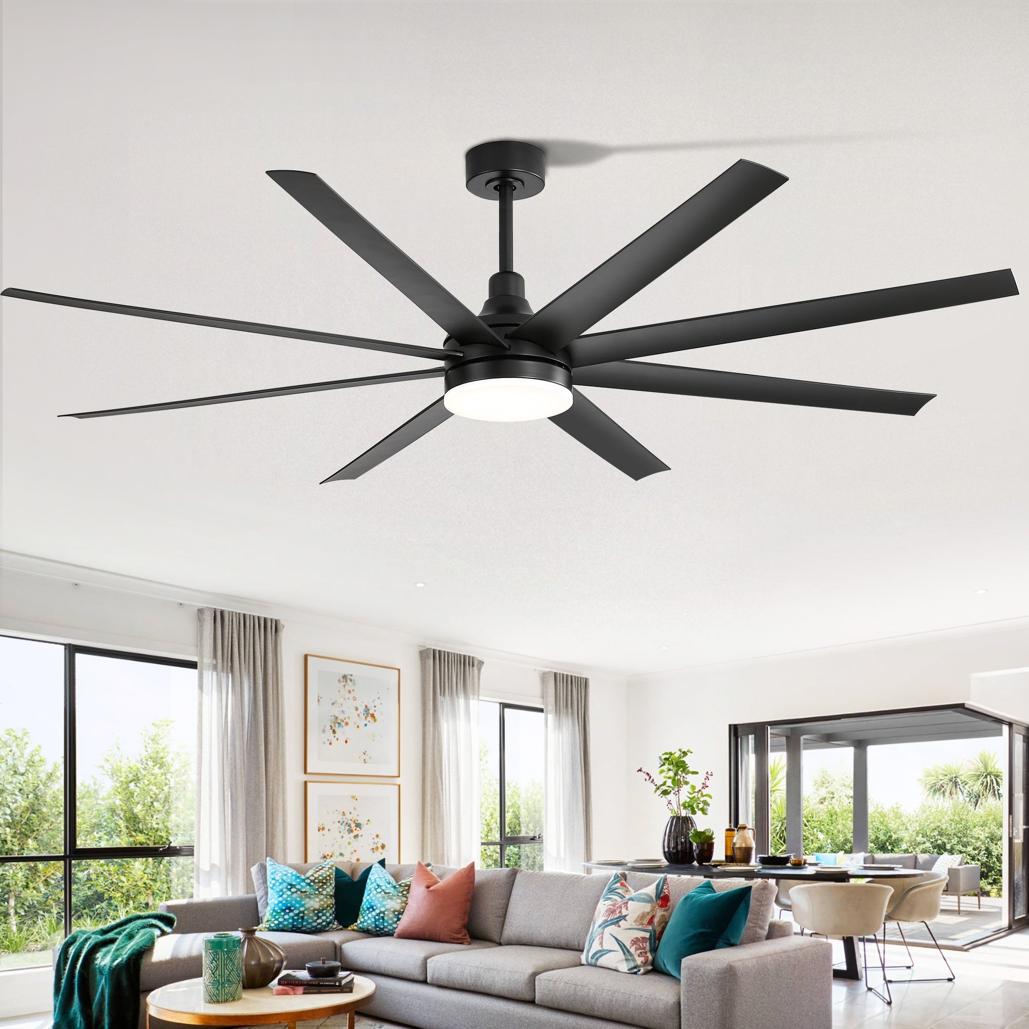 Grand ventilateur de plafond de 72 pouces avec télécommande et éclairage LED - 8 pales