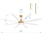 Grand ventilateur de plafond de 72 pouces avec télécommande et éclairage LED - 8 pales