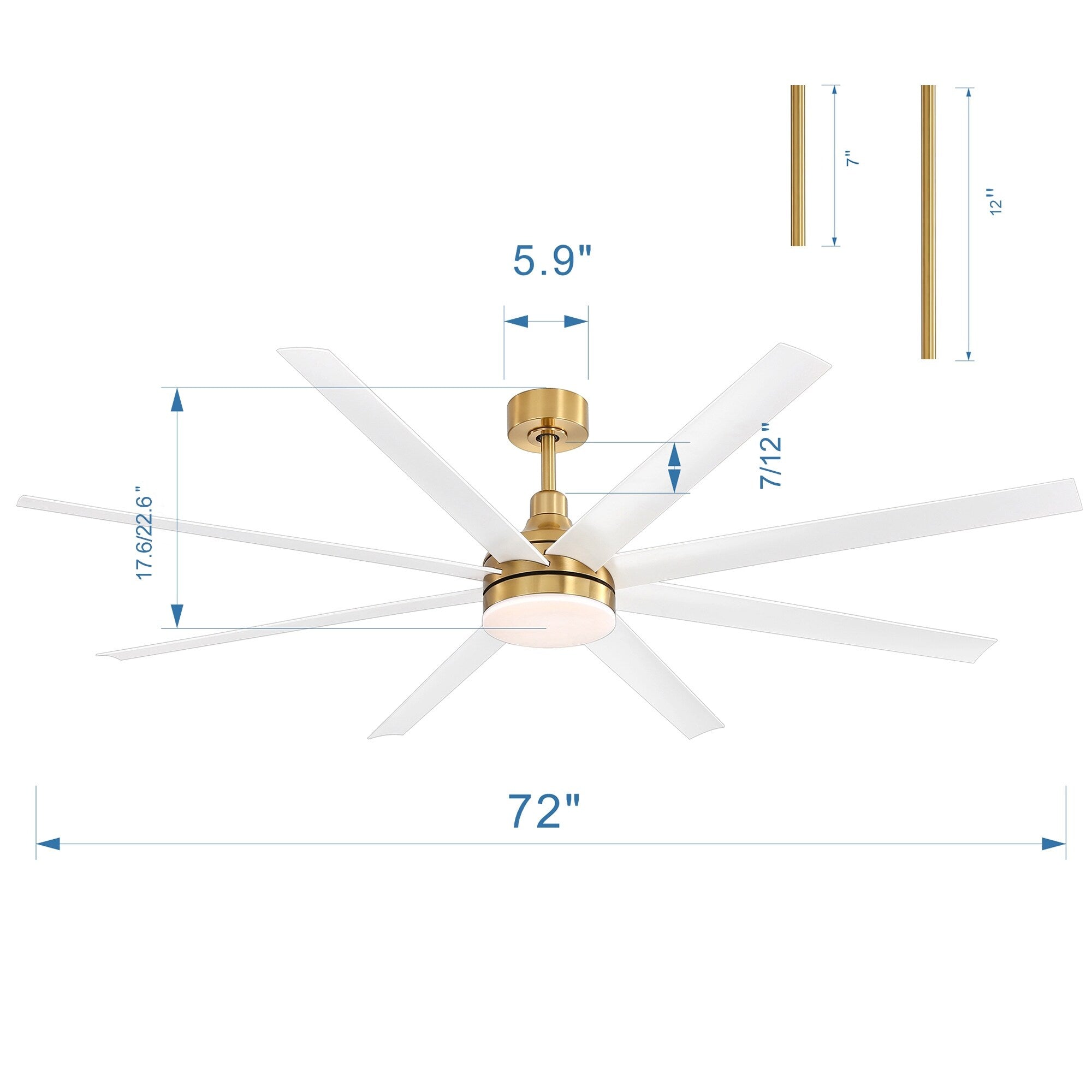 Grand ventilateur de plafond de 72 pouces avec télécommande et éclairage LED - 8 pales