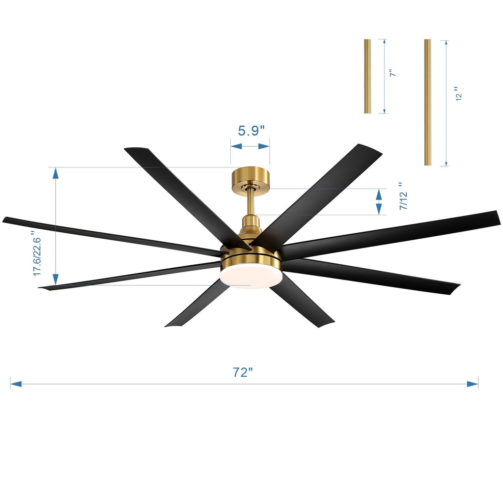 Grand ventilateur de plafond de 72 pouces avec télécommande et éclairage LED - 8 pales