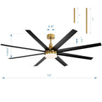 Grand ventilateur de plafond de 72 pouces avec télécommande et éclairage LED - 8 pales