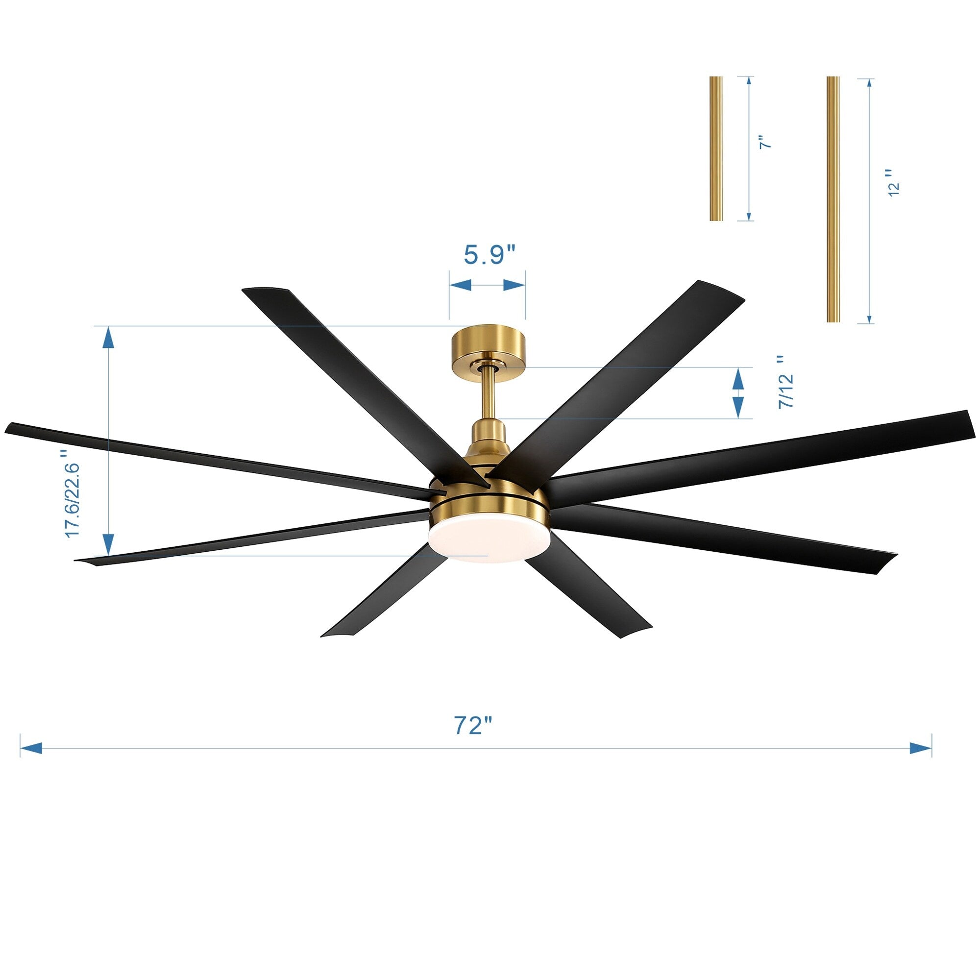 Grand ventilateur de plafond de 72 pouces avec télécommande et éclairage LED - 8 pales