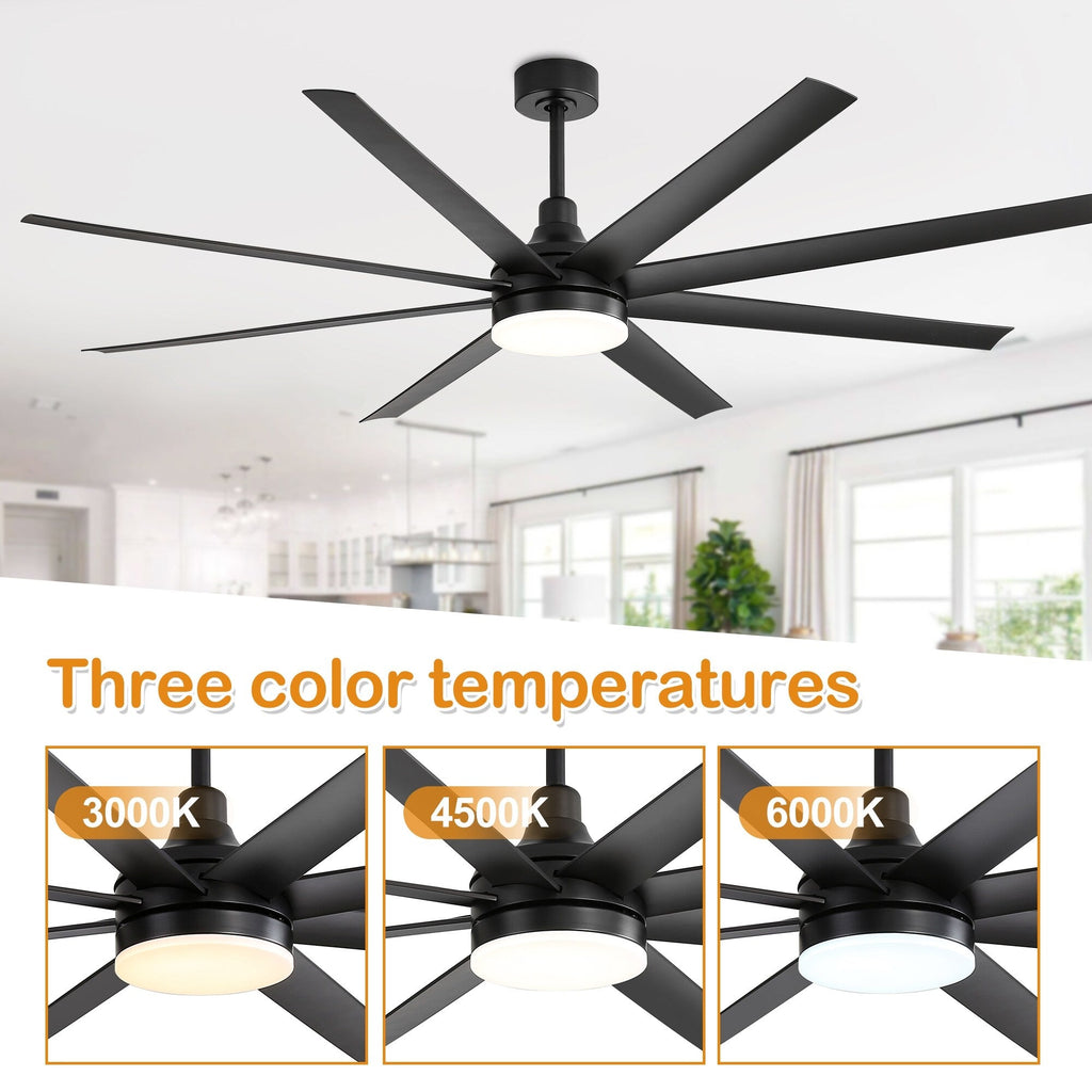 Grand ventilateur de plafond de 72 pouces avec télécommande et éclairage LED - 8 pales