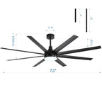 Grand ventilateur de plafond de 72 pouces avec télécommande et éclairage LED - 8 pales