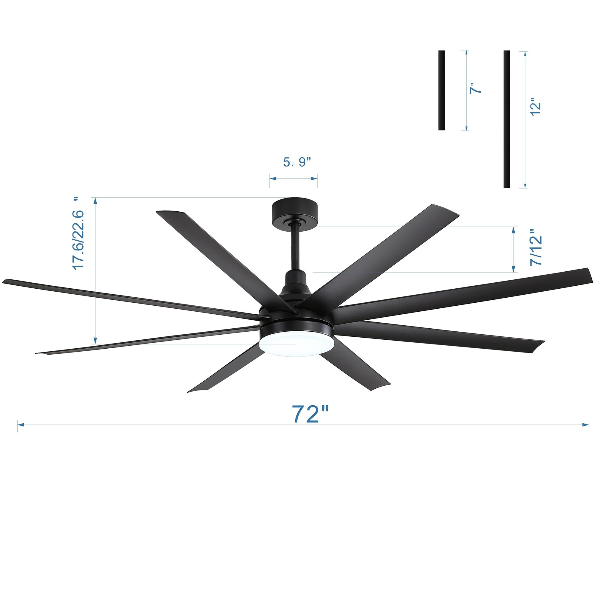 Grand ventilateur de plafond de 72 pouces avec télécommande et éclairage LED - 8 pales