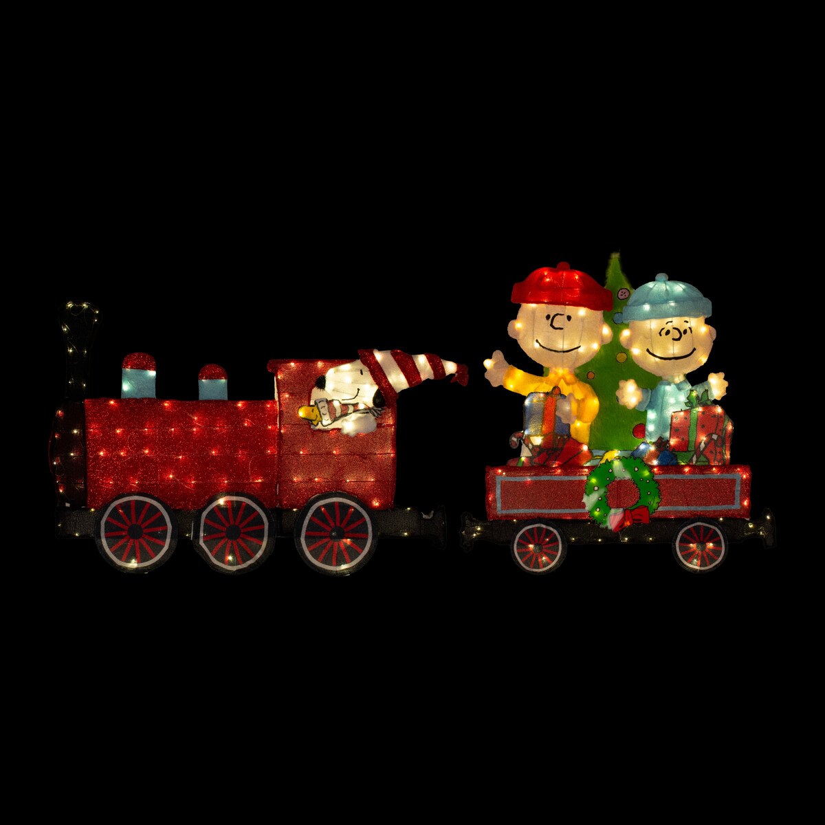 Ensemble de 2 trains Peanuts pré-éclairés à LED 2D Yard Art, 2 pièces