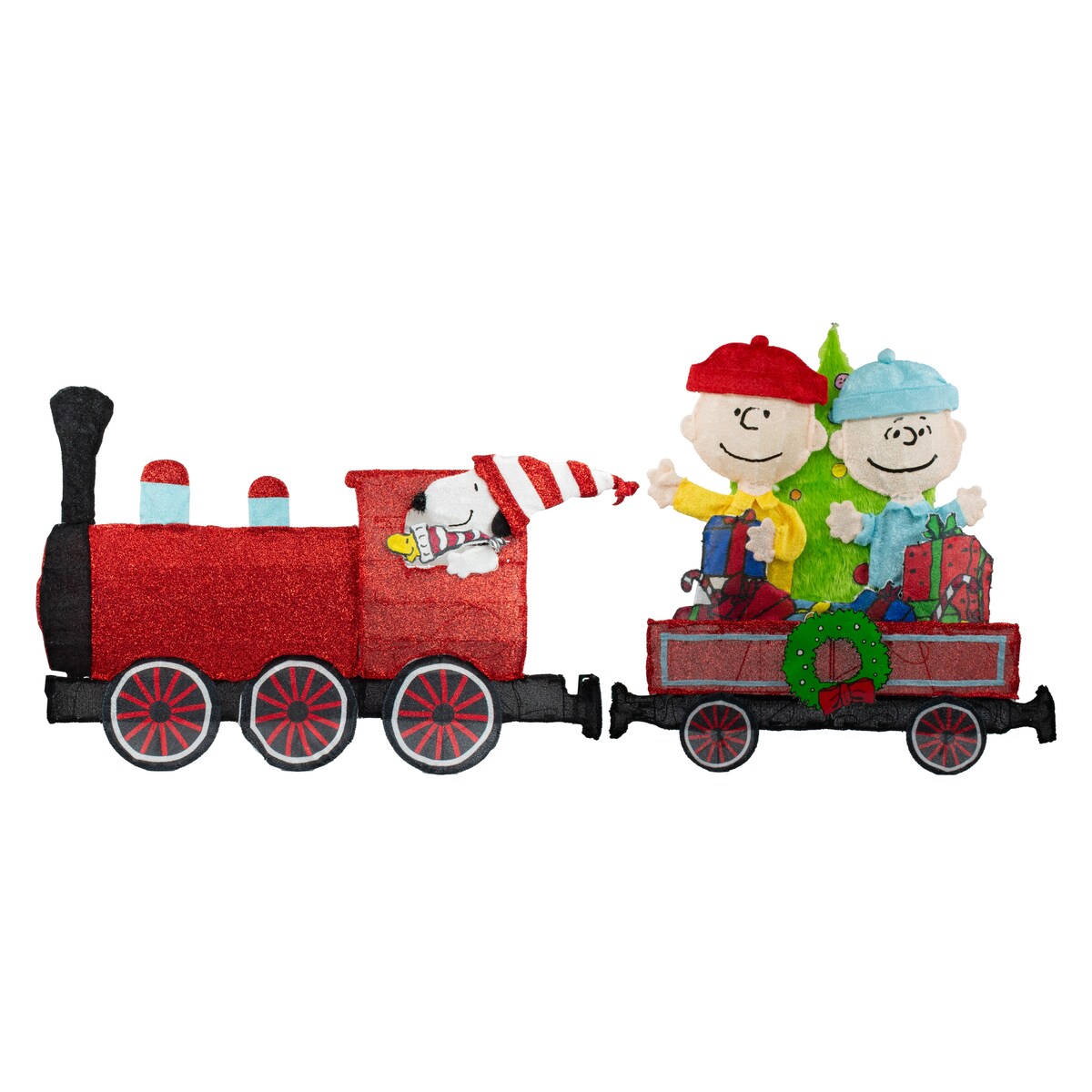 Ensemble de 2 trains Peanuts pré-éclairés à LED 2D Yard Art, 2 pièces