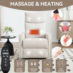 Fauteuil inclinable manuel à 8 points de massage, fauteuil à bascule pivotant en tissu, fauteuil simple avec bascule et chauffage lombaire