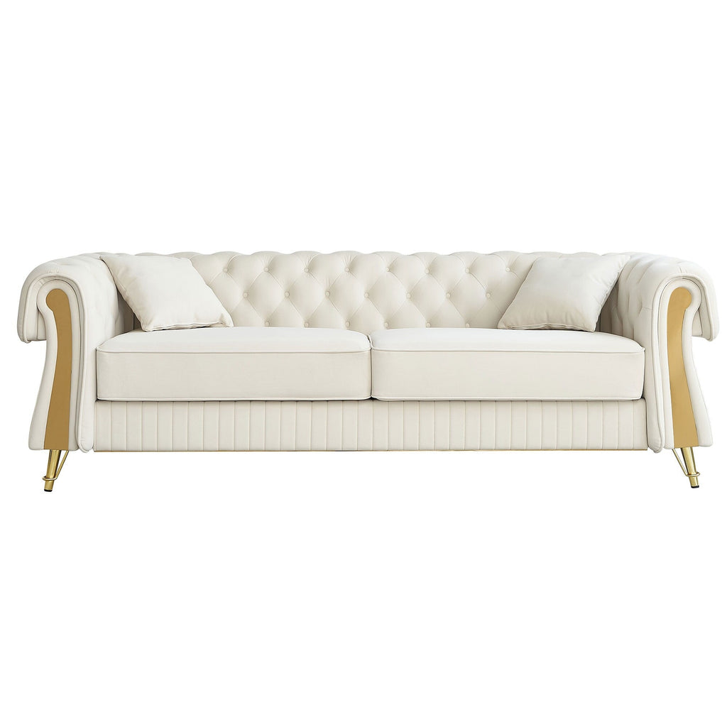 Canapé 3 places en velours 89 avec deux coussins d'assise et deux coussins décoratifs