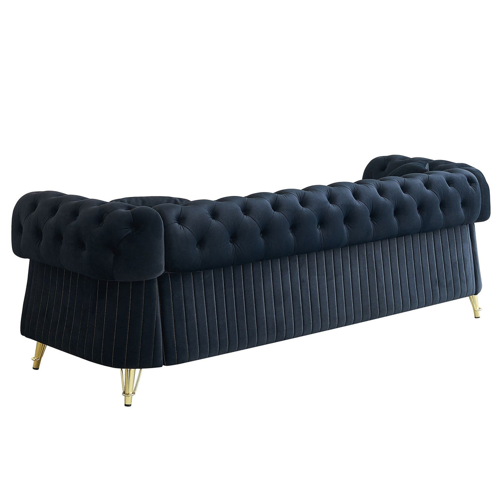Canapé 3 places en velours 89 avec deux coussins d'assise et deux coussins décoratifs