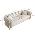 Canapé 3 places en velours 89 avec deux coussins d'assise et deux coussins décoratifs