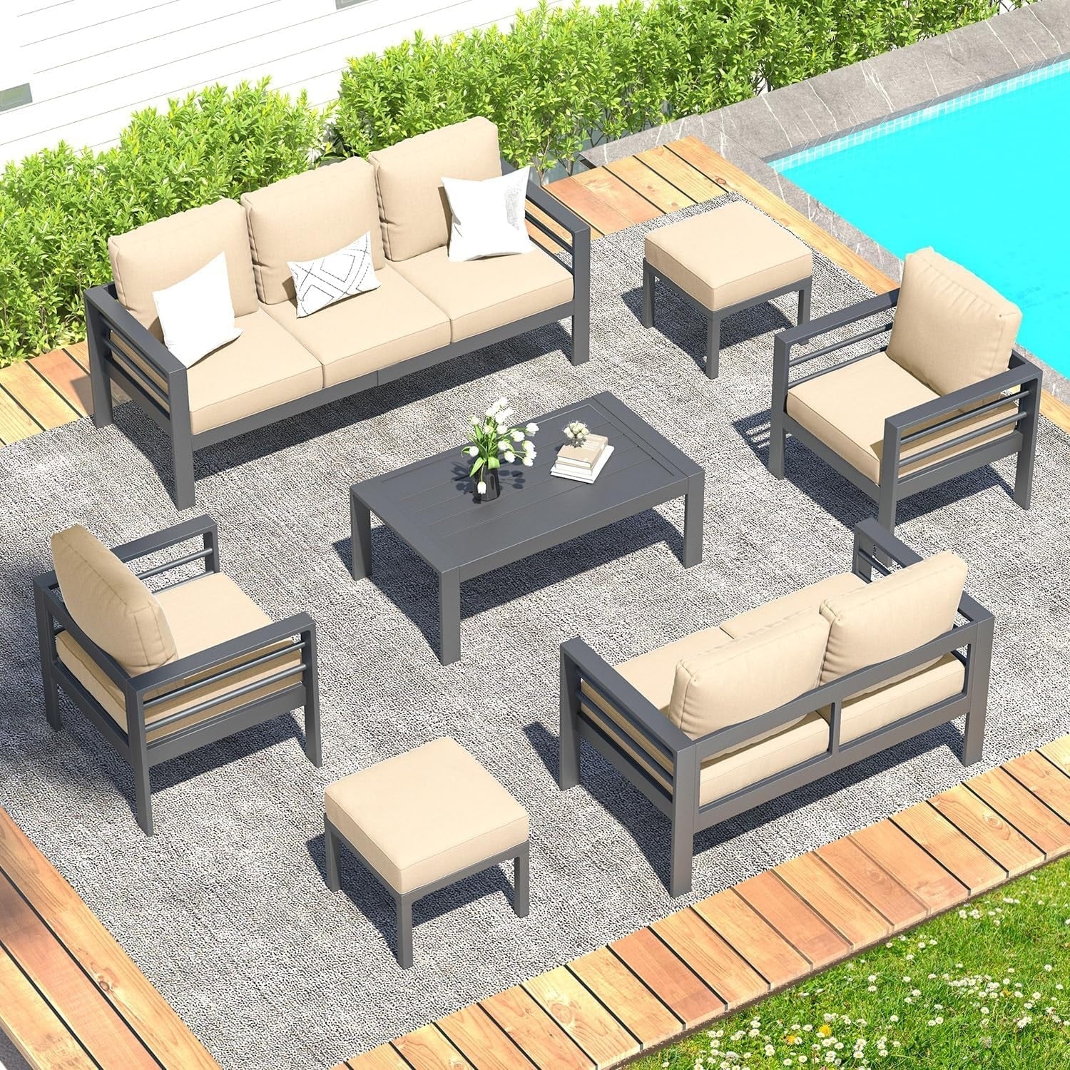 Ensemble de meubles de patio en aluminium AECOJOY 7 pièces Ensemble de conversation d'extérieur