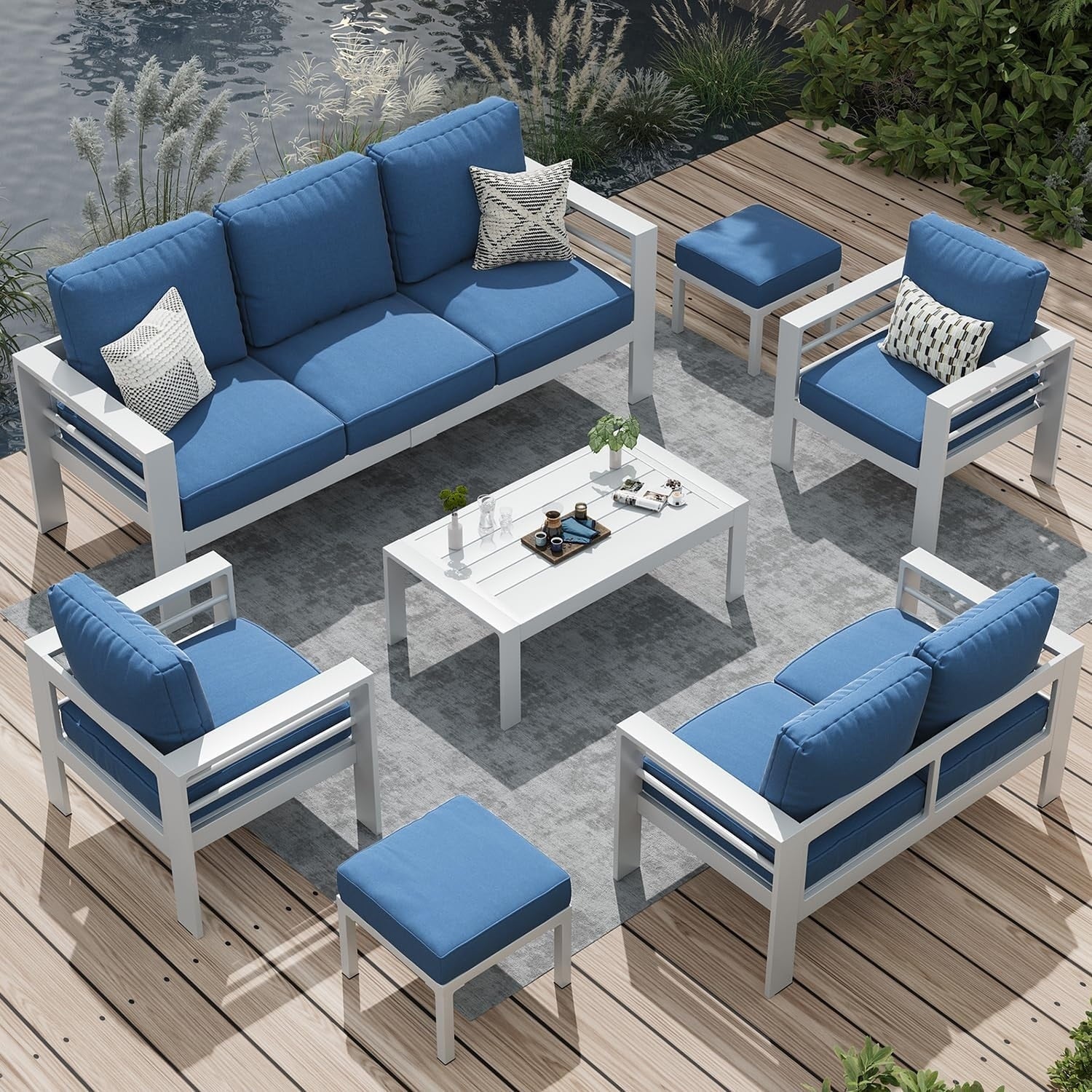 Ensemble de meubles de patio en aluminium AECOJOY 7 pièces Ensemble de conversation d'extérieur
