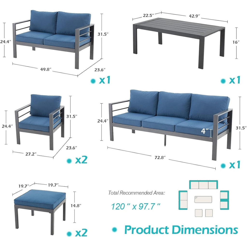 Ensemble de meubles de patio en aluminium AECOJOY 7 pièces Ensemble de conversation d'extérieur