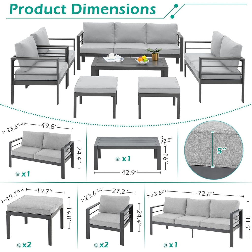 Ensemble de meubles de patio en aluminium AECOJOY 7 pièces Ensemble de conversation d'extérieur
