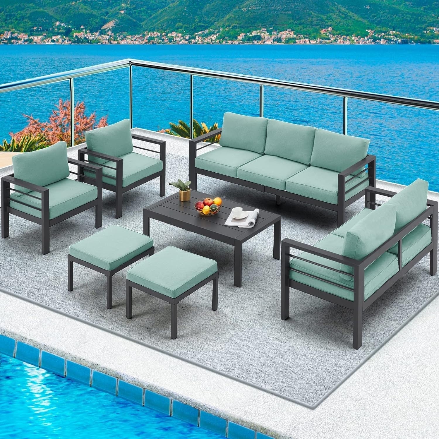 Ensemble de meubles de patio en aluminium AECOJOY 7 pièces Ensemble de conversation d'extérieur