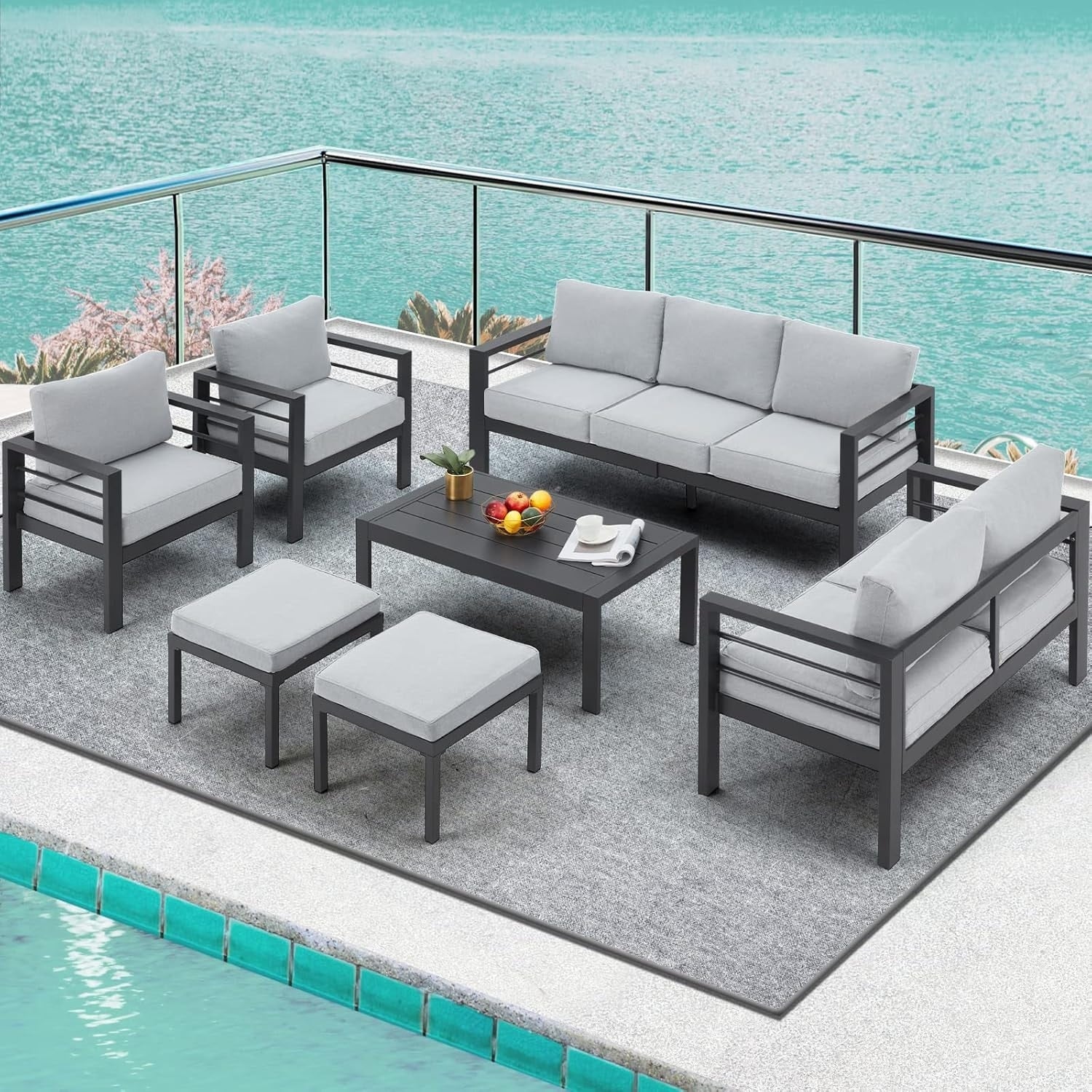 Ensemble de meubles de patio en aluminium AECOJOY 7 pièces Ensemble de conversation d'extérieur
