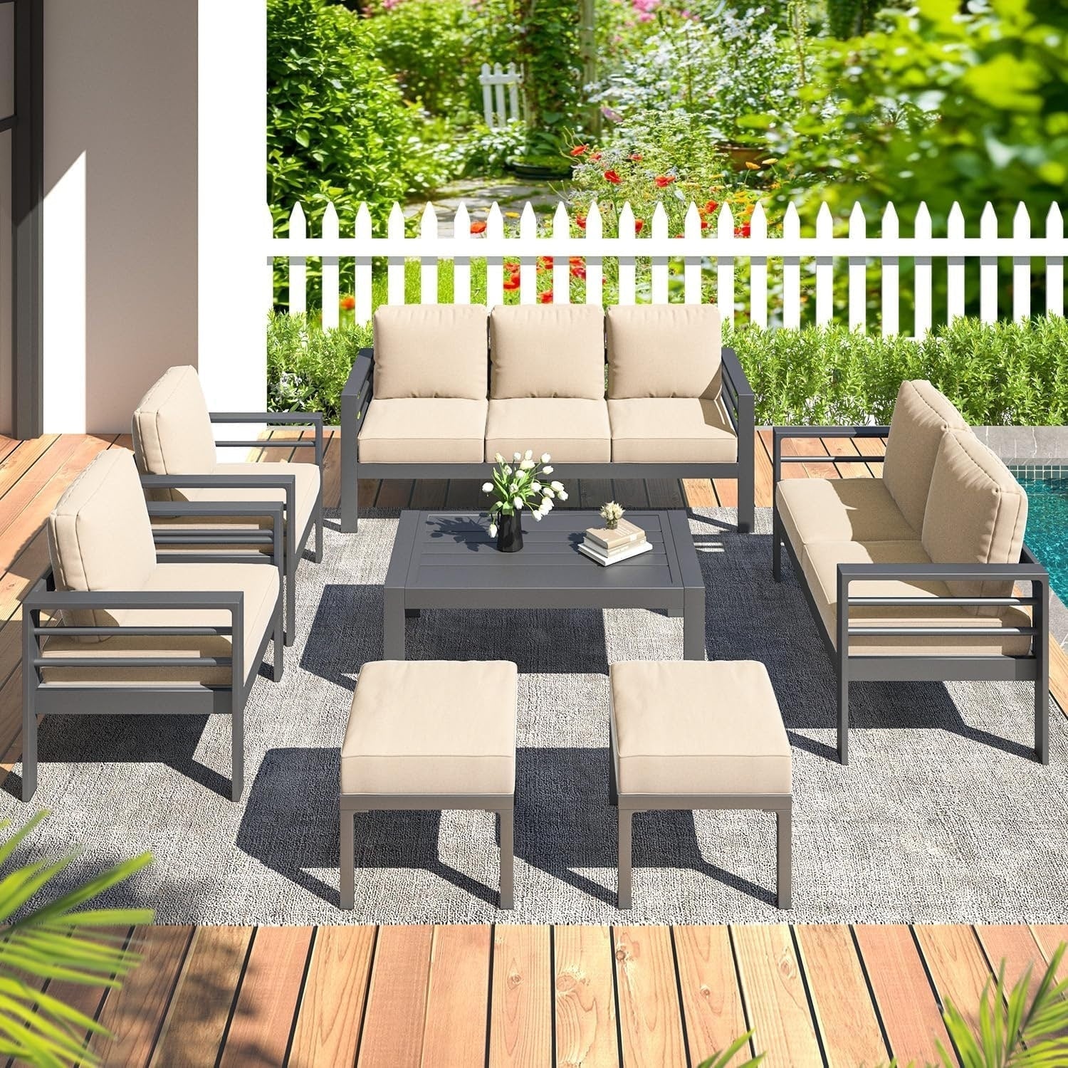 Ensemble de meubles de patio en aluminium AECOJOY 7 pièces Ensemble de conversation d'extérieur