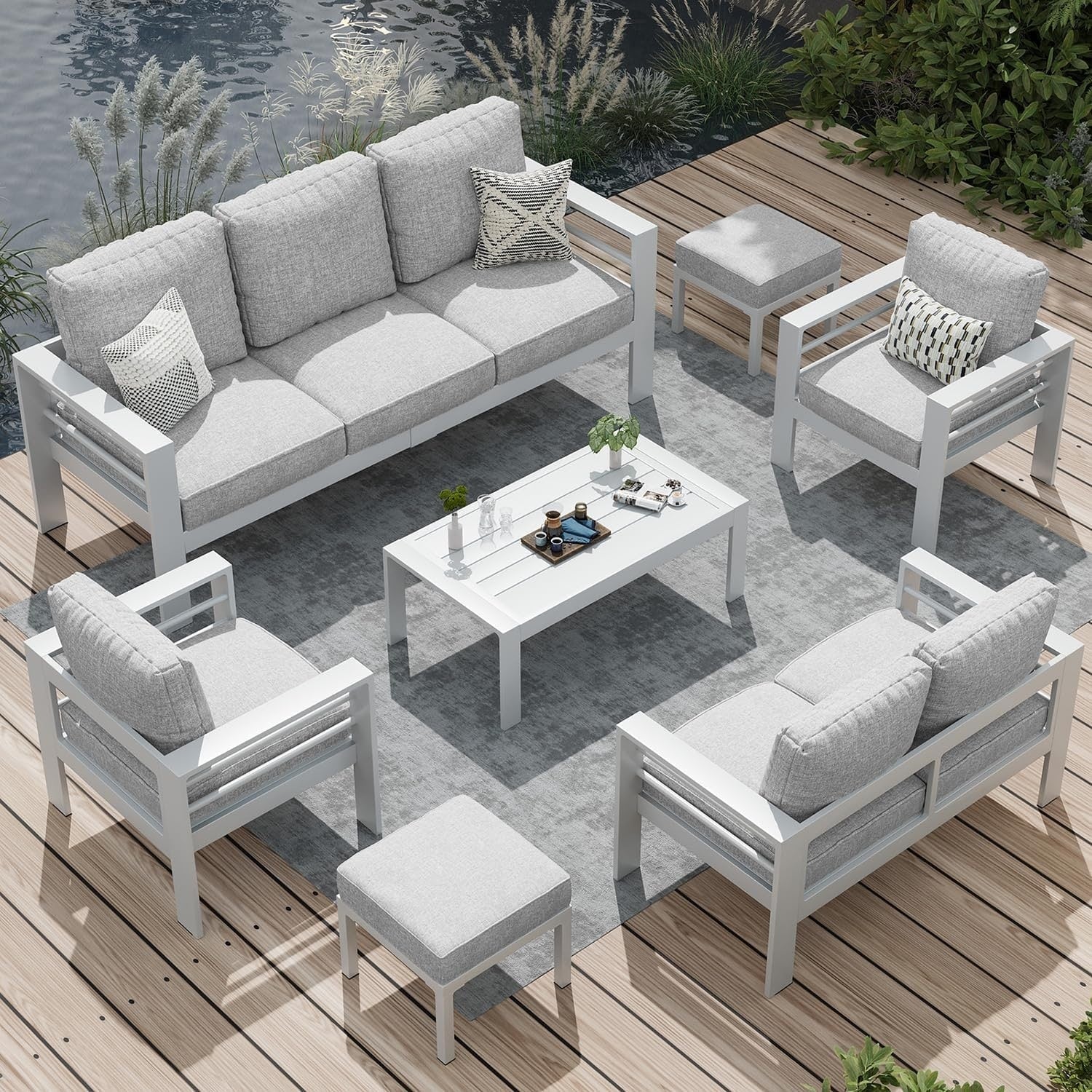 Ensemble de meubles de patio en aluminium AECOJOY 7 pièces Ensemble de conversation d'extérieur