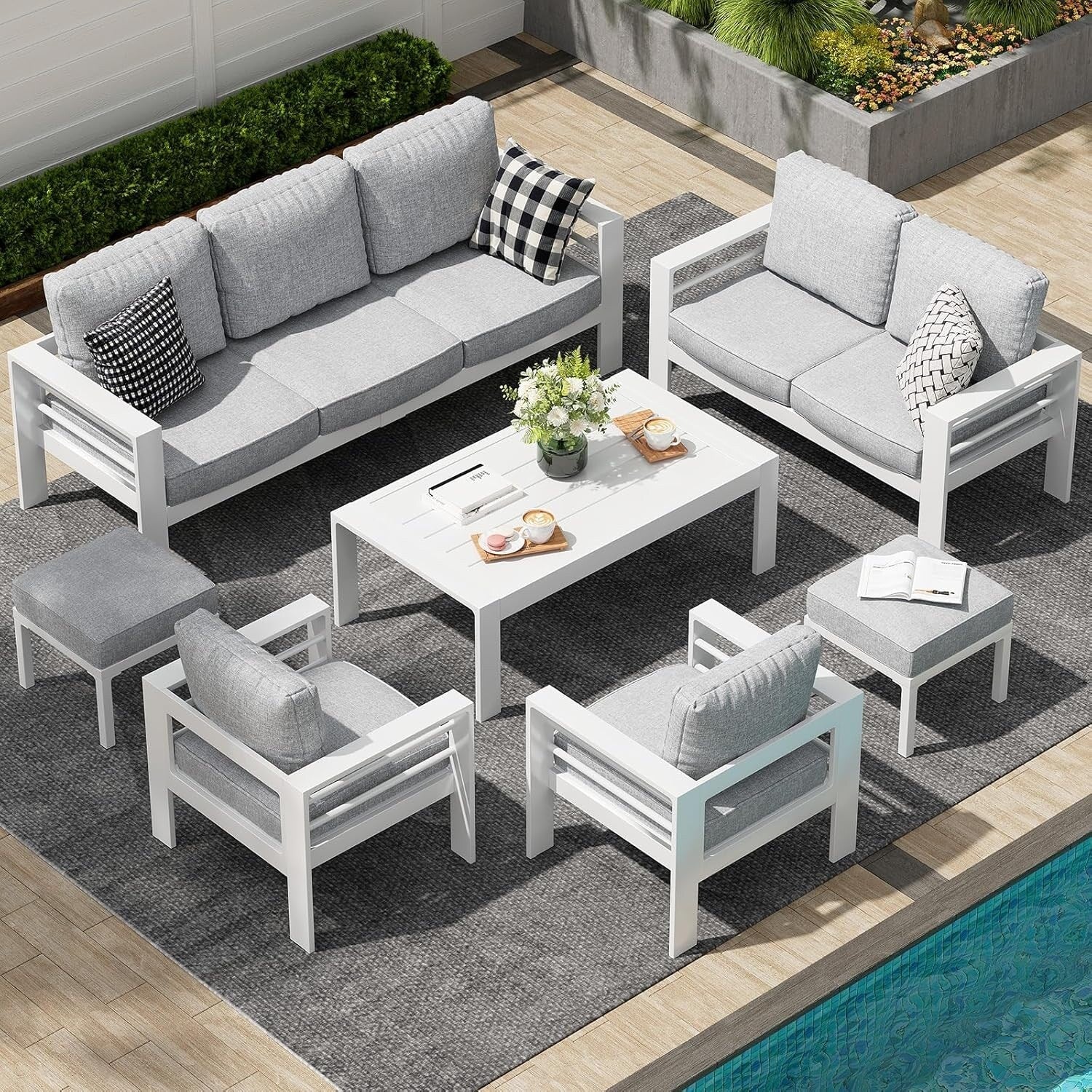 Ensemble de meubles de patio en aluminium AECOJOY 7 pièces Ensemble de conversation d'extérieur