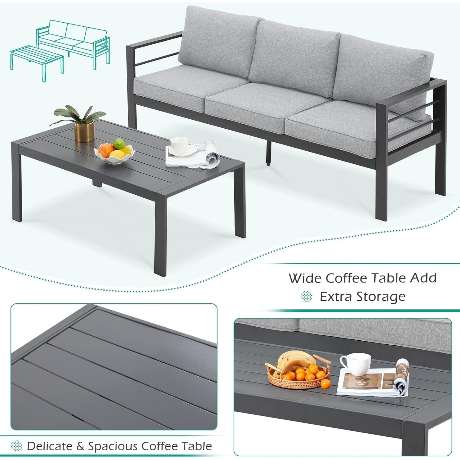 Ensemble de meubles de patio en aluminium AECOJOY 7 pièces Ensemble de conversation d'extérieur