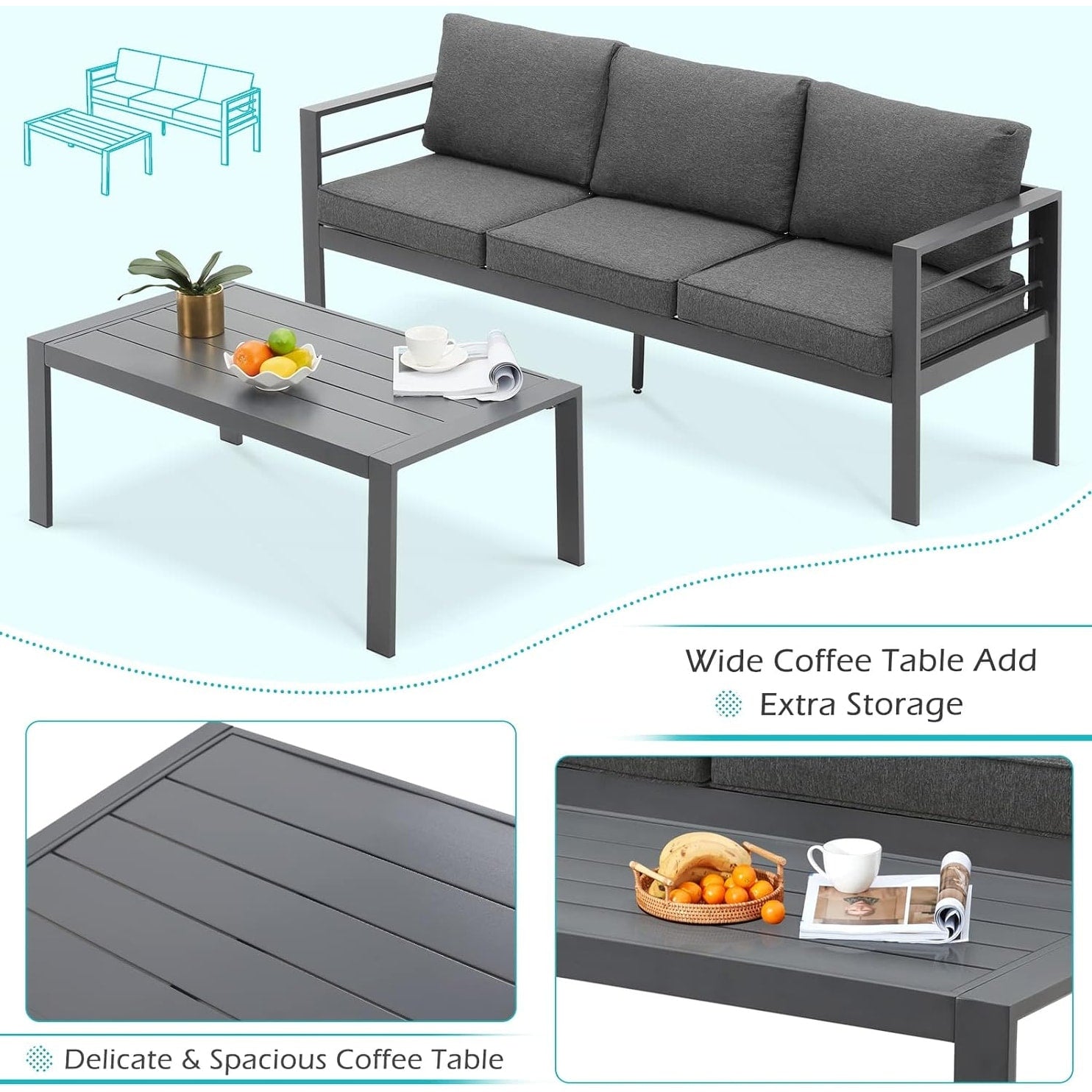 Ensemble de meubles de patio en aluminium AECOJOY 7 pièces Ensemble de conversation d'extérieur