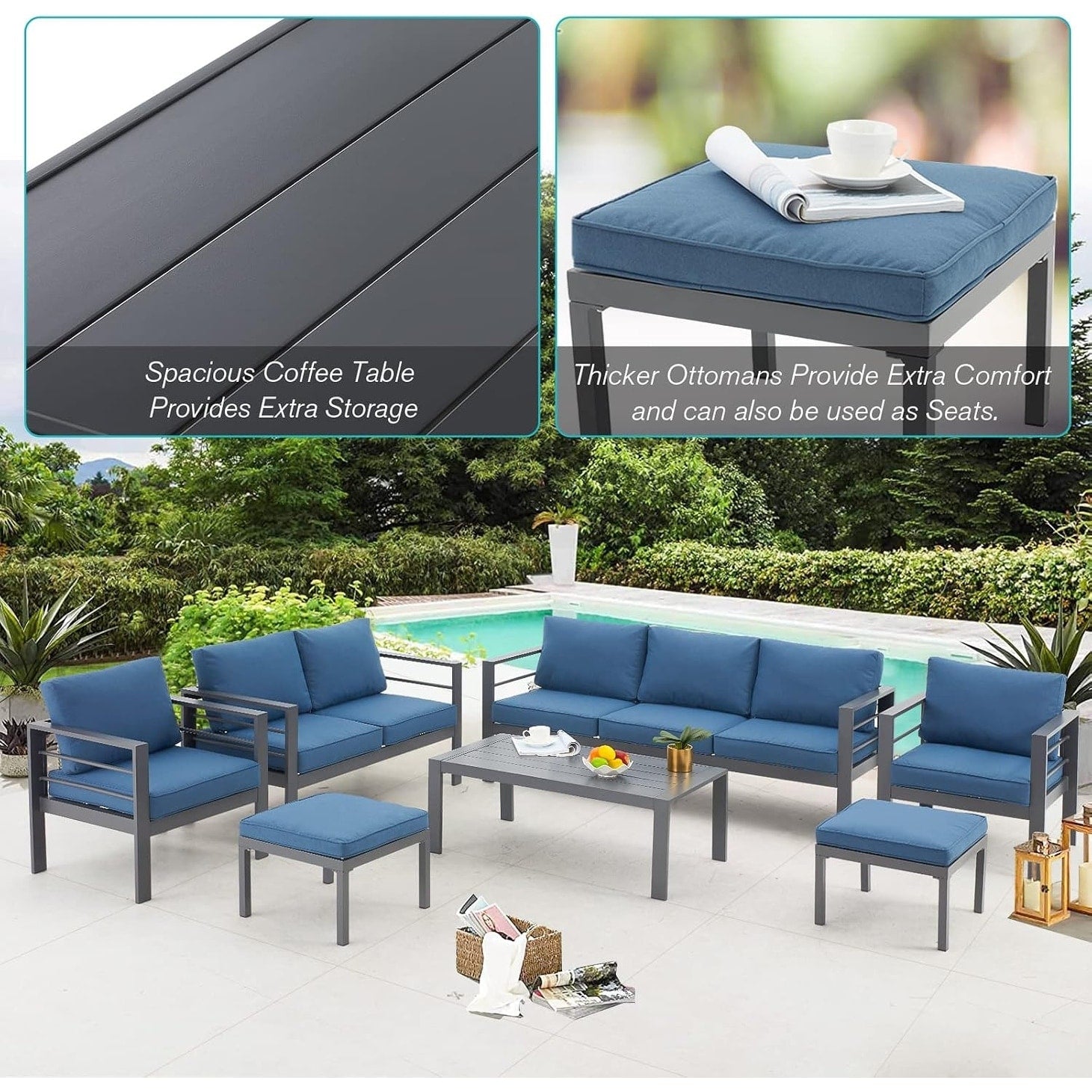 Ensemble de meubles de patio en aluminium AECOJOY 7 pièces Ensemble de conversation d'extérieur