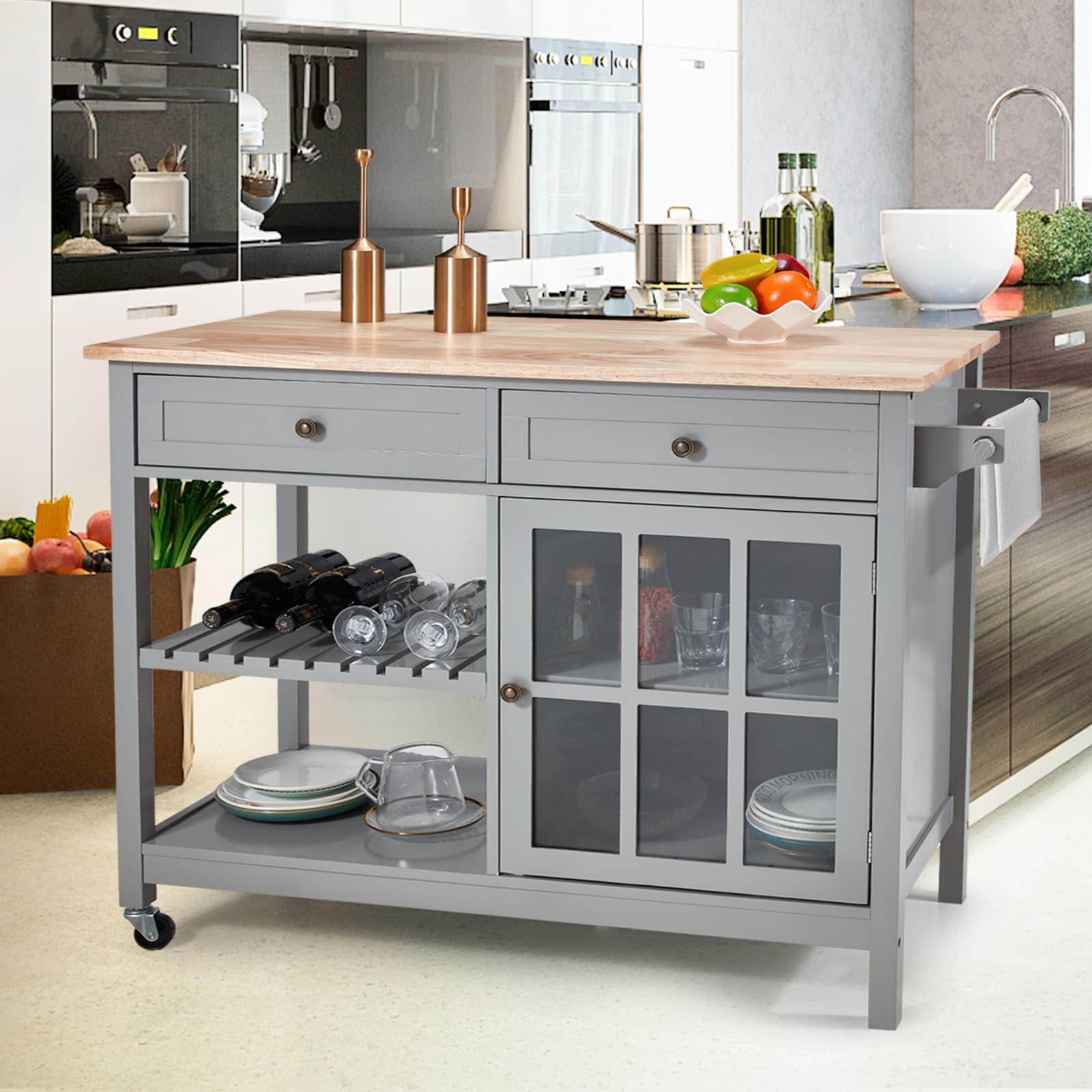 Chariot à roulettes pour îlot de cuisine à micro-ondes AVAWING 42