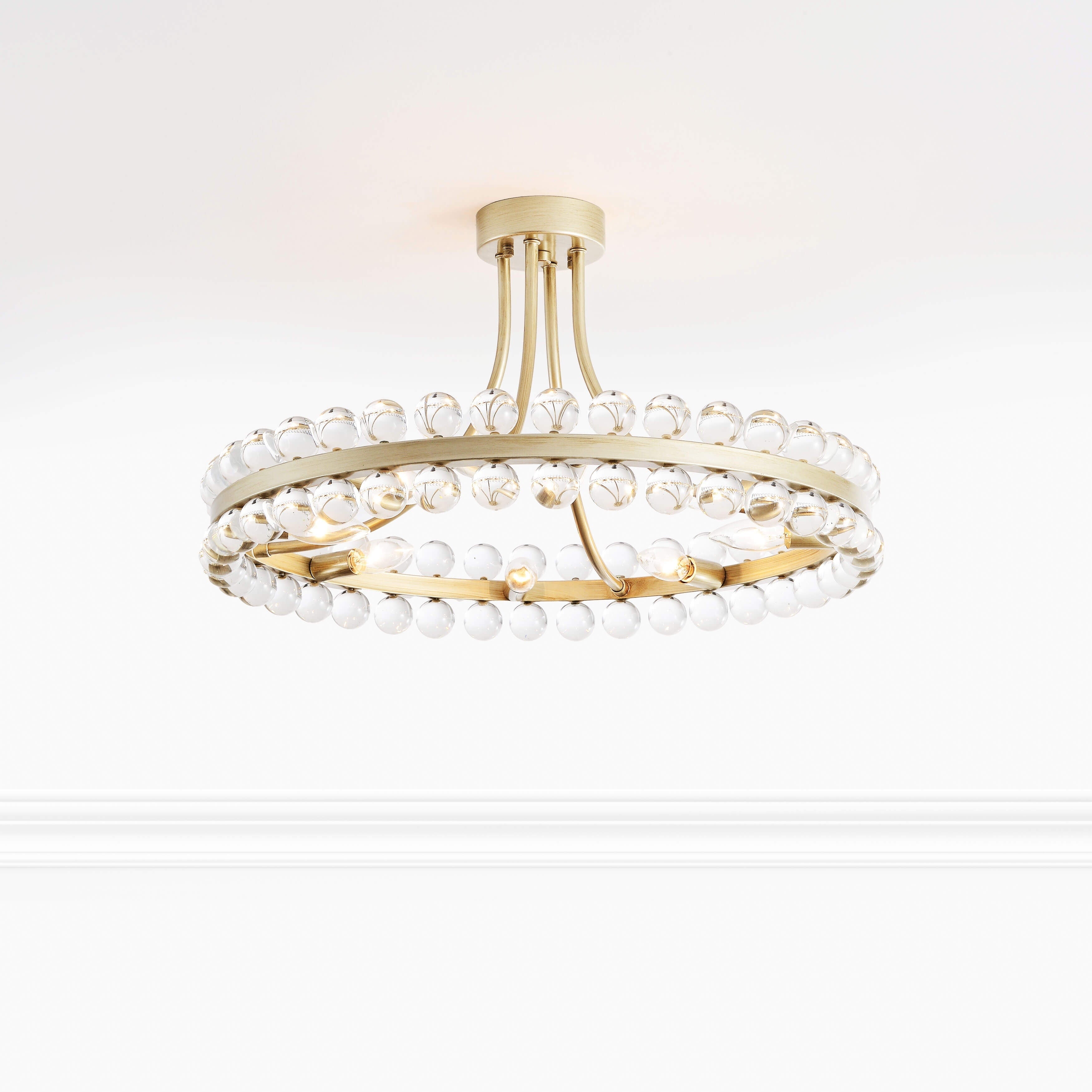 Plafonnier semi-encastré en cristal Elvira à 8 lumières, forme de roue de chariot
