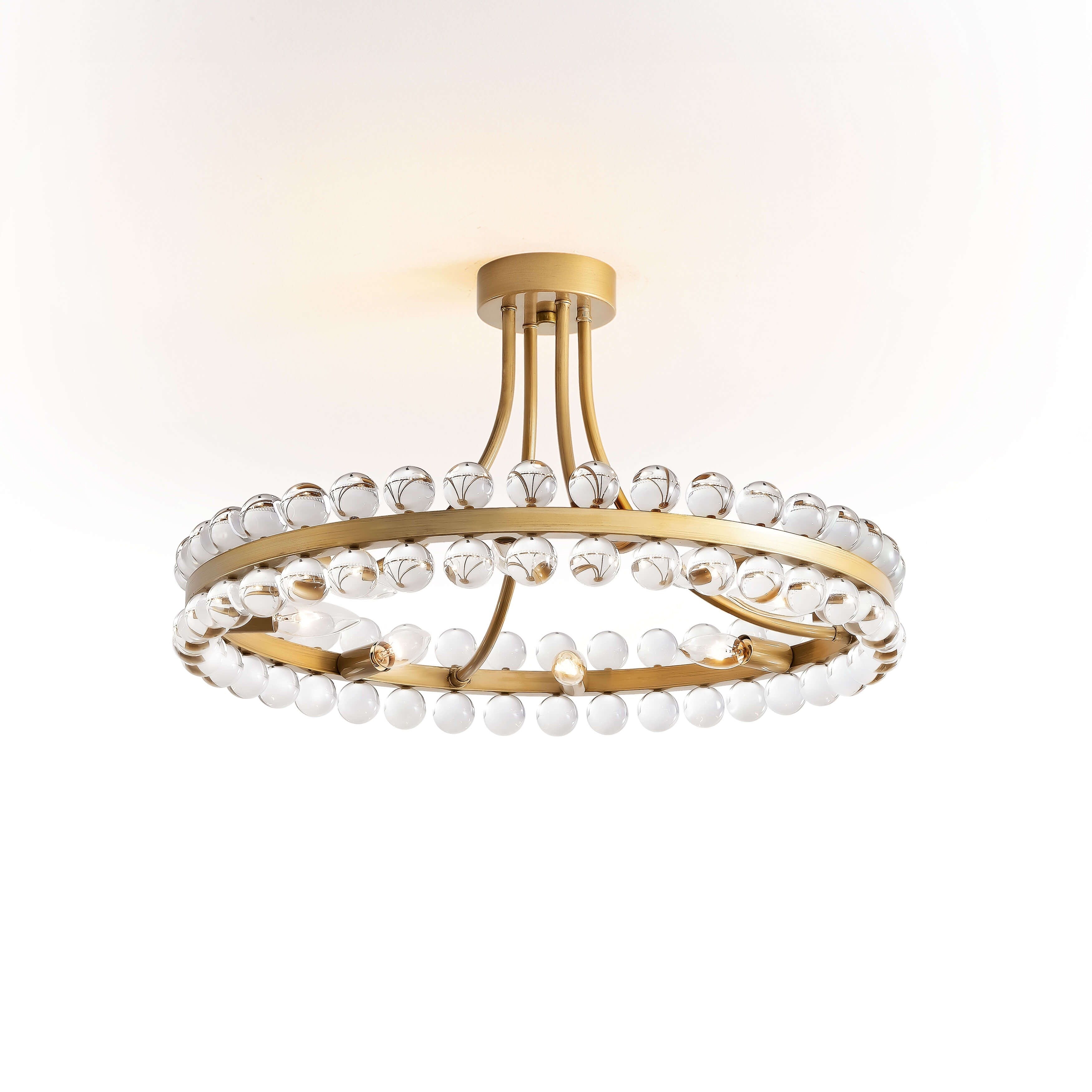 Plafonnier semi-encastré en cristal Elvira à 8 lumières, forme de roue de chariot