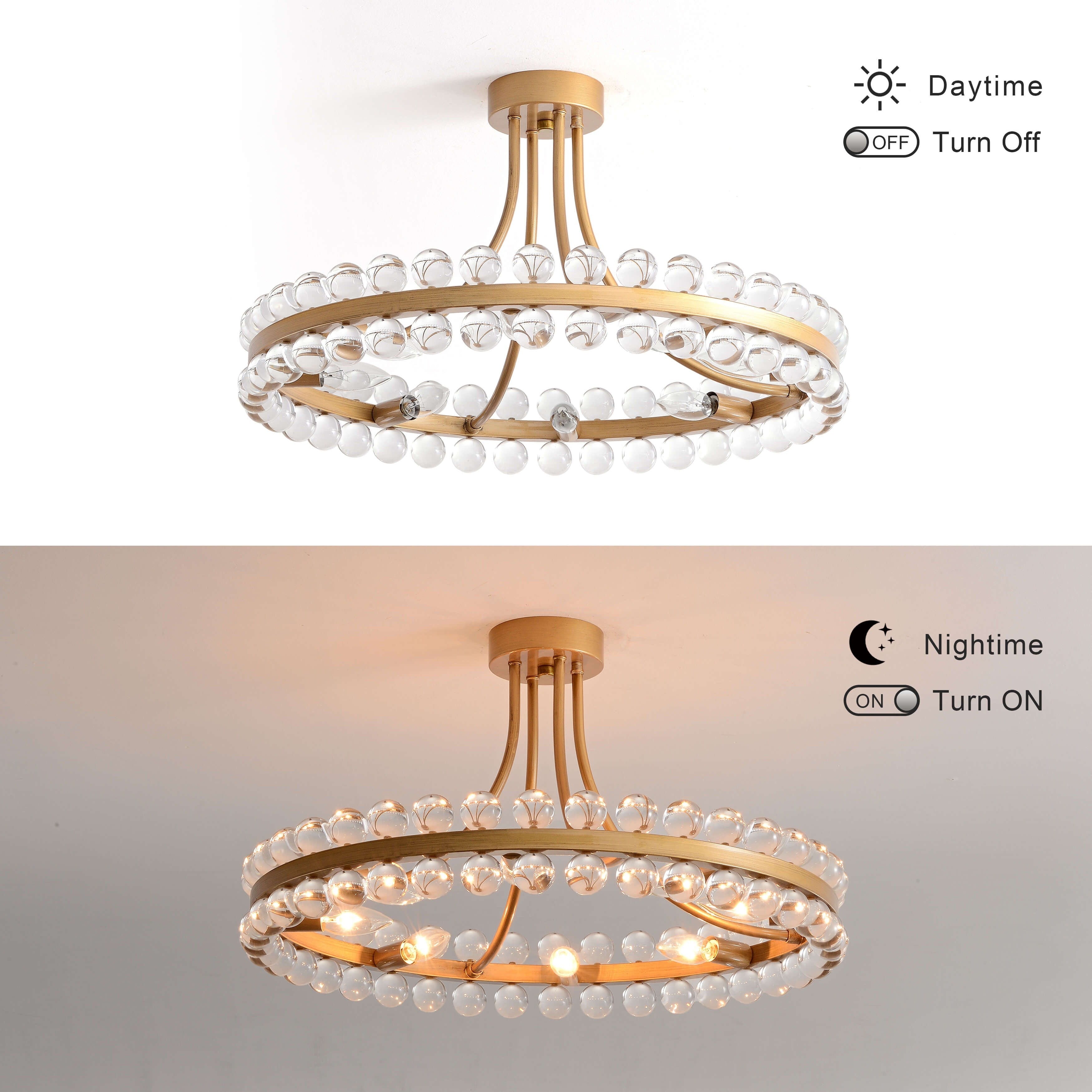 Plafonnier semi-encastré en cristal Elvira à 8 lumières, forme de roue de chariot