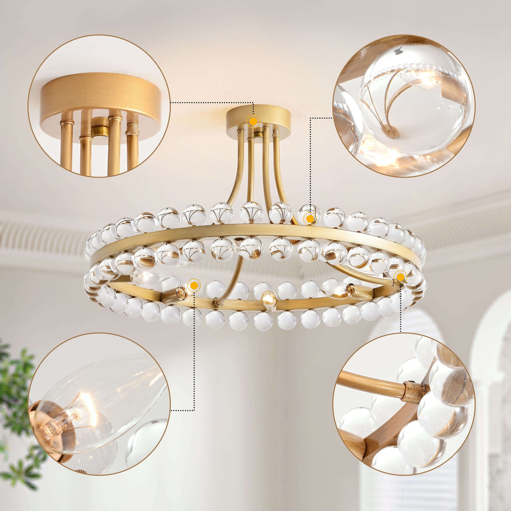 Plafonnier semi-encastré en cristal Elvira à 8 lumières, forme de roue de chariot
