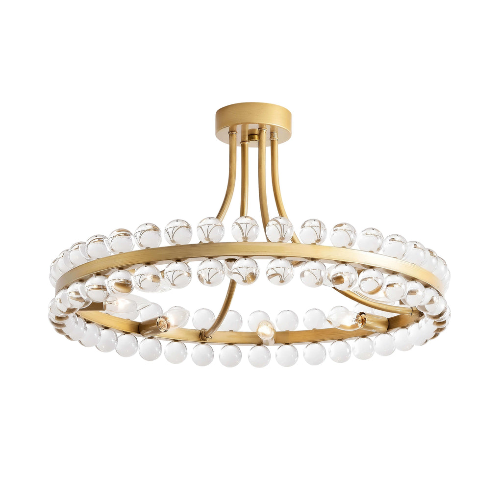 Plafonnier semi-encastré en cristal Elvira à 8 lumières, forme de roue de chariot