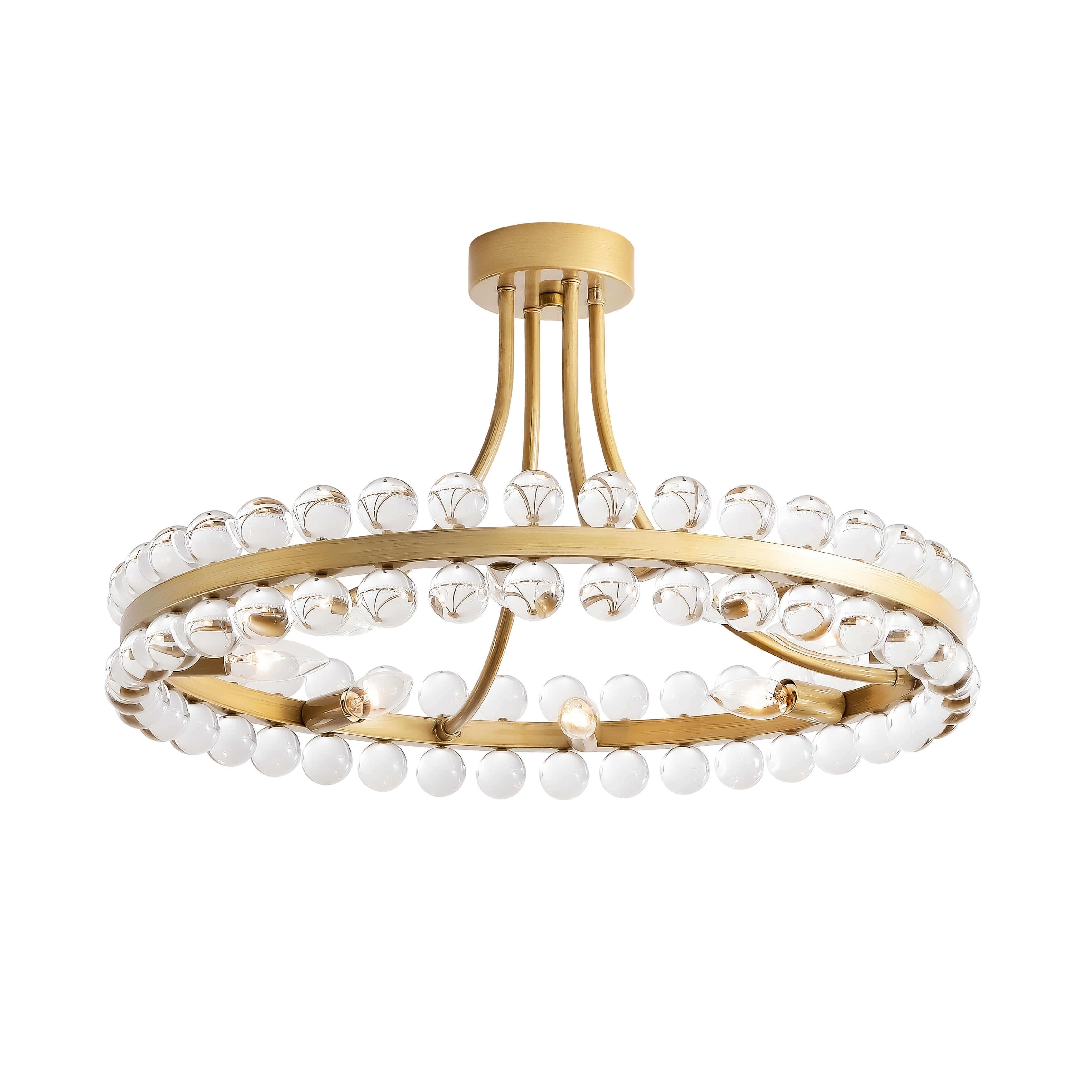 Plafonnier semi-encastré en cristal Elvira à 8 lumières, forme de roue de chariot