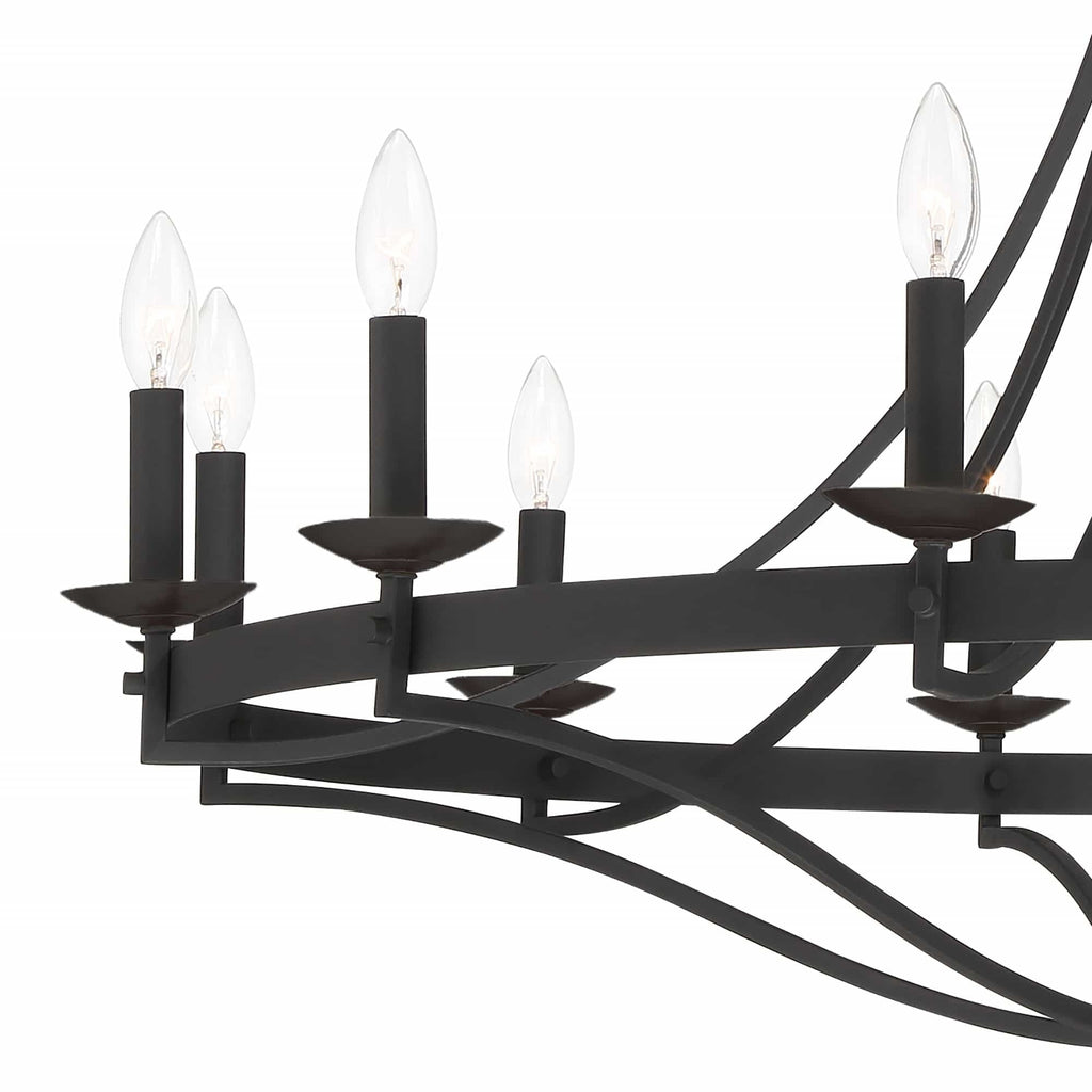 Lustre Empire à 12 lumières de style ferme moderne Fidenza avec roue de chariot et UL - D40'' * H135''