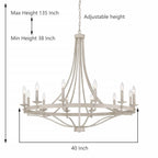 Lustre Empire à 12 lumières de style ferme moderne Fidenza avec roue de chariot et UL - D40'' * H135''