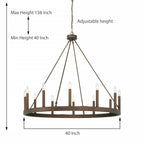 Lustre Acroma Farmhouse à 12 lumières, 40 po, en forme de roue de chariot, certifié UL - 40 po P x 138 po H