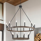 Lustre rond en forme de roue de chariot de style ferme moderne Acroma à 20 lumières de 40 po avec UL