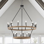 Lustre rond en forme de roue de chariot de style ferme moderne Acroma à 20 lumières de 40 po avec UL