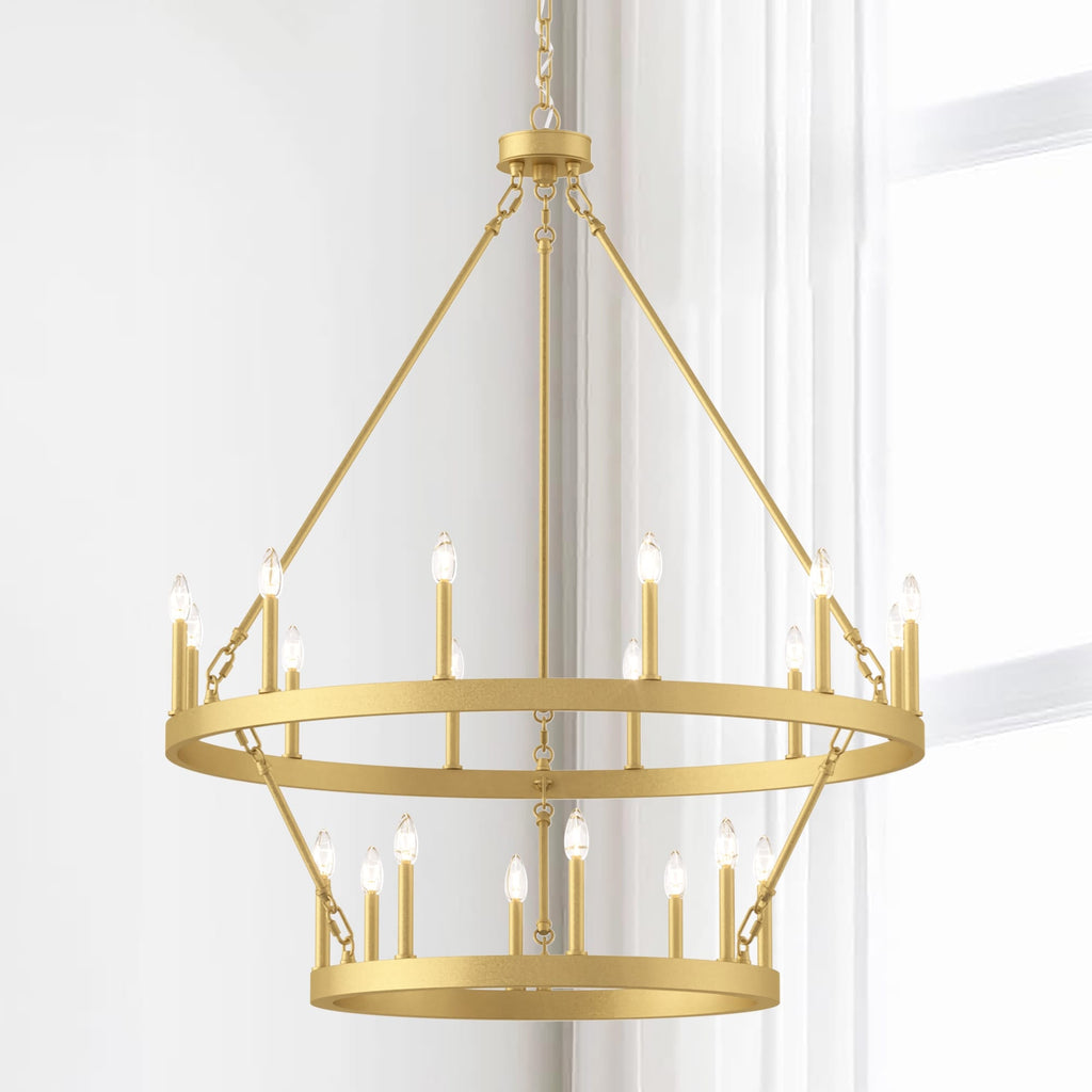 Lustre rond en forme de roue de chariot de style ferme moderne Acroma à 20 lumières de 40 po avec UL