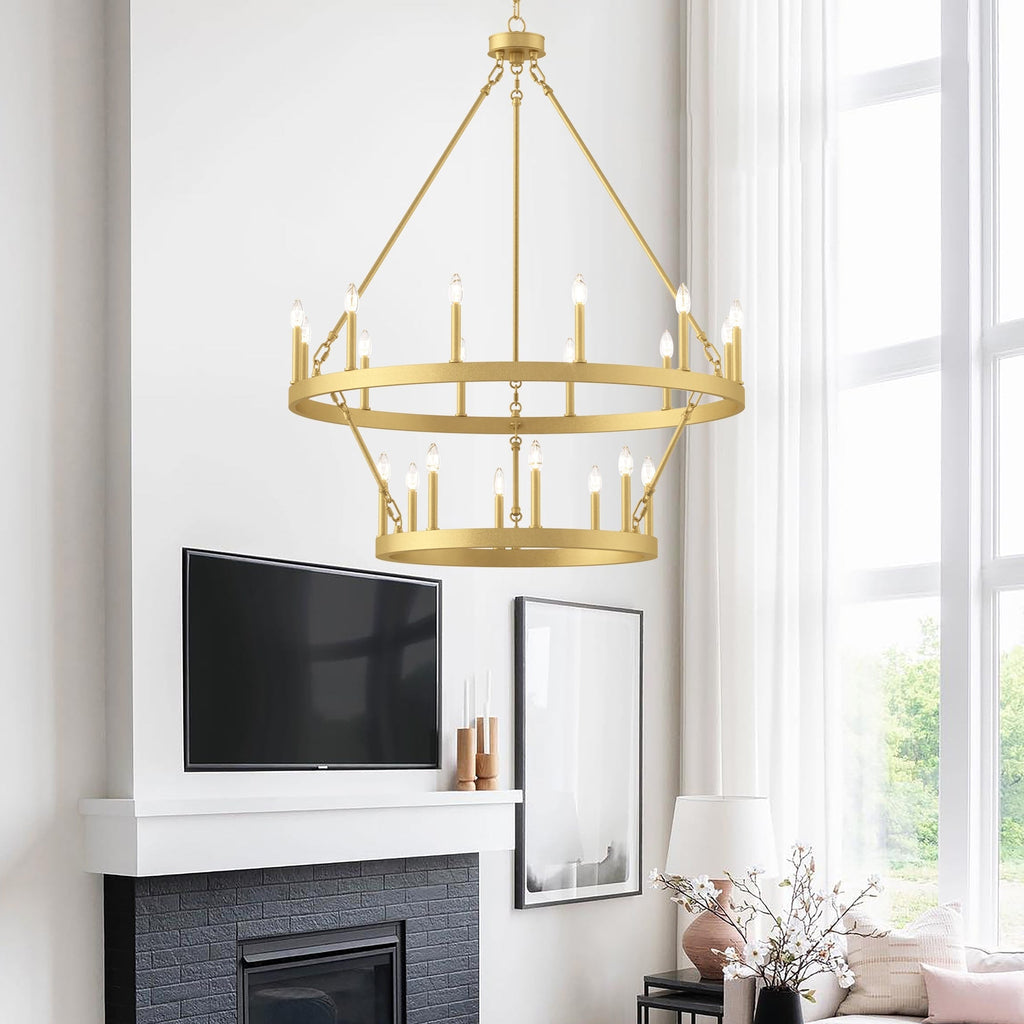 Lustre rond en forme de roue de chariot de style ferme moderne Acroma à 20 lumières de 40 po avec UL