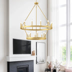 Lustre rond en forme de roue de chariot de style ferme moderne Acroma à 20 lumières de 40 po avec UL