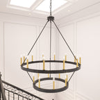 Lustre rond en forme de roue de chariot de style ferme moderne Acroma à 20 lumières de 40 po avec UL