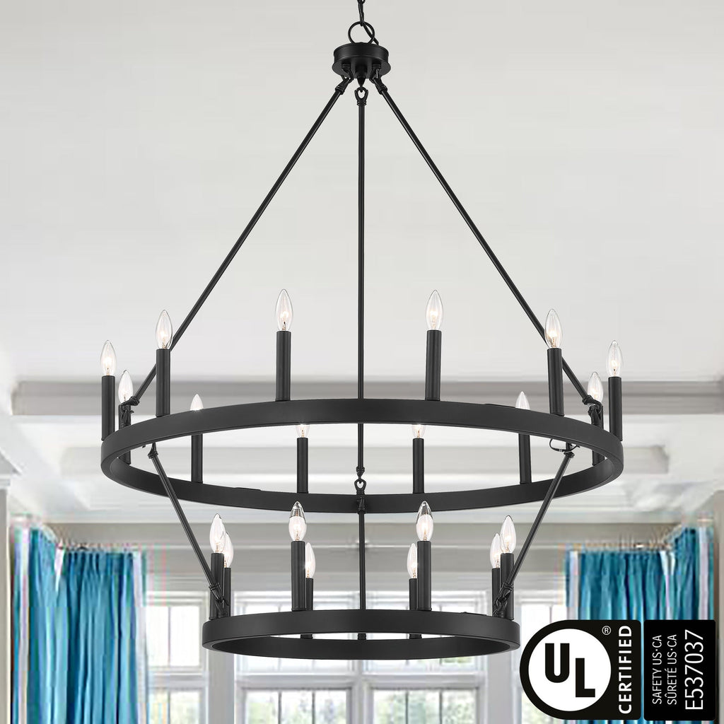 Lustre rond en forme de roue de chariot de style ferme moderne Acroma à 20 lumières de 40 po avec UL