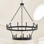 Lustre rond en forme de roue de chariot de style ferme moderne Acroma à 20 lumières de 40 po avec UL