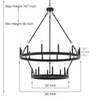 Lustre rond en forme de roue de chariot de style ferme moderne Acroma à 20 lumières de 40 po avec UL