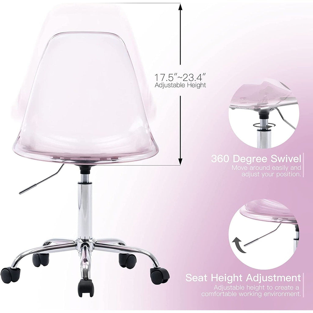 Chaise de bureau pivotante en acrylique à hauteur réglable sans accoudoirs