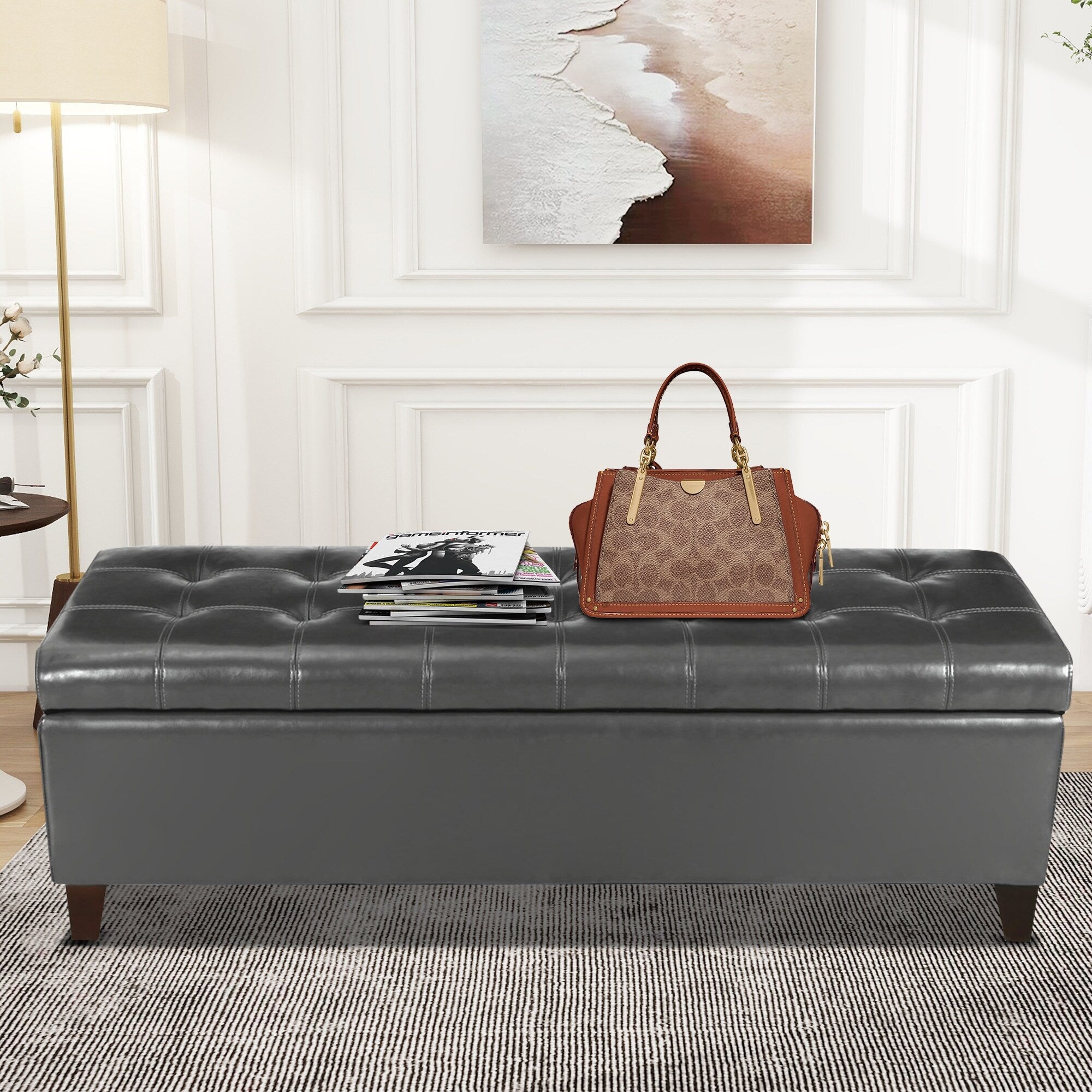 Banc ottoman de rangement en cuir reconstitué Adeco 50