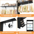 Rackcog Organiseur de placard réglable de 120 pouces avec tiroirs, système de placard avec étagères de bricolage pour placards et dressings